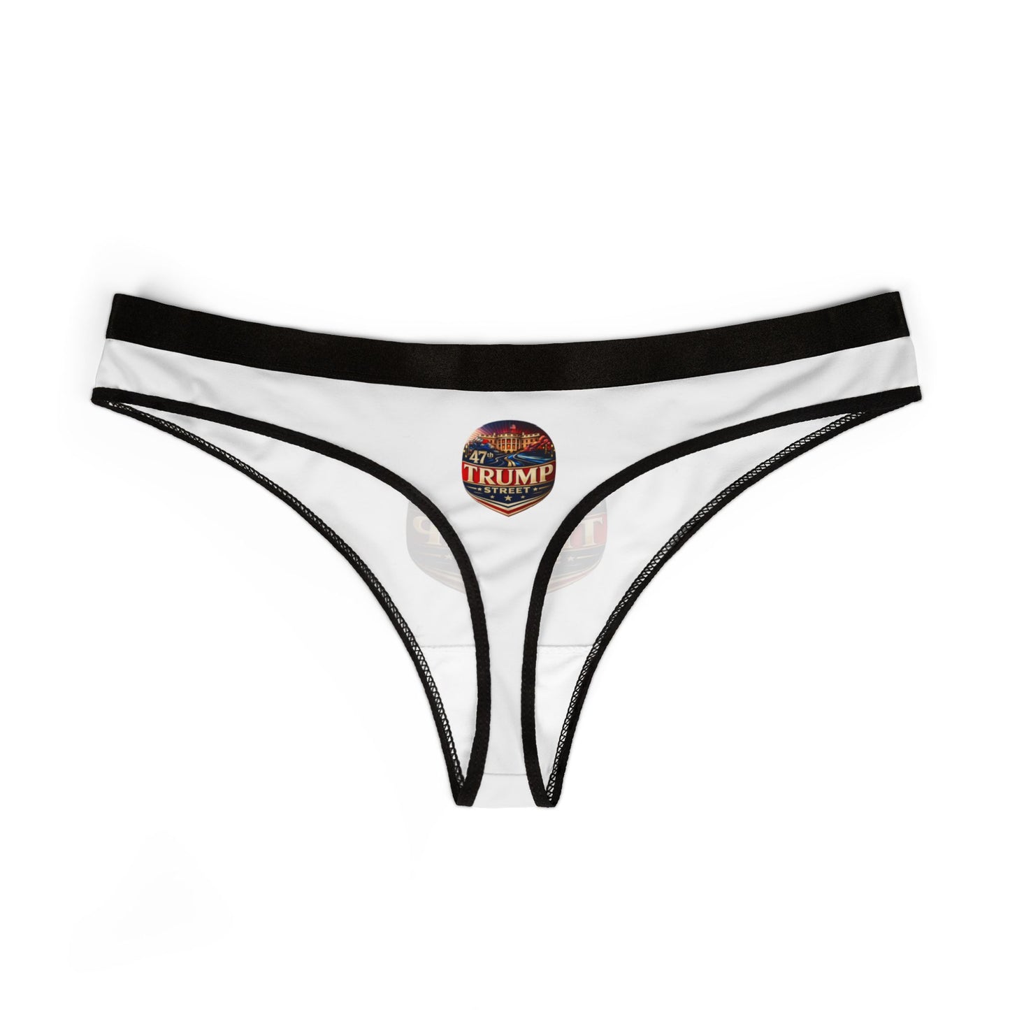 47th Trump Street White House Patriotic Round Logo Printed on Women's Thong white underwear