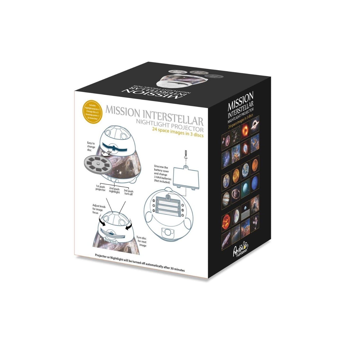 Mission Interstellar Dreamy Sky Night Light Projector with 3 space image discs and gift box for kids room celestial lighting