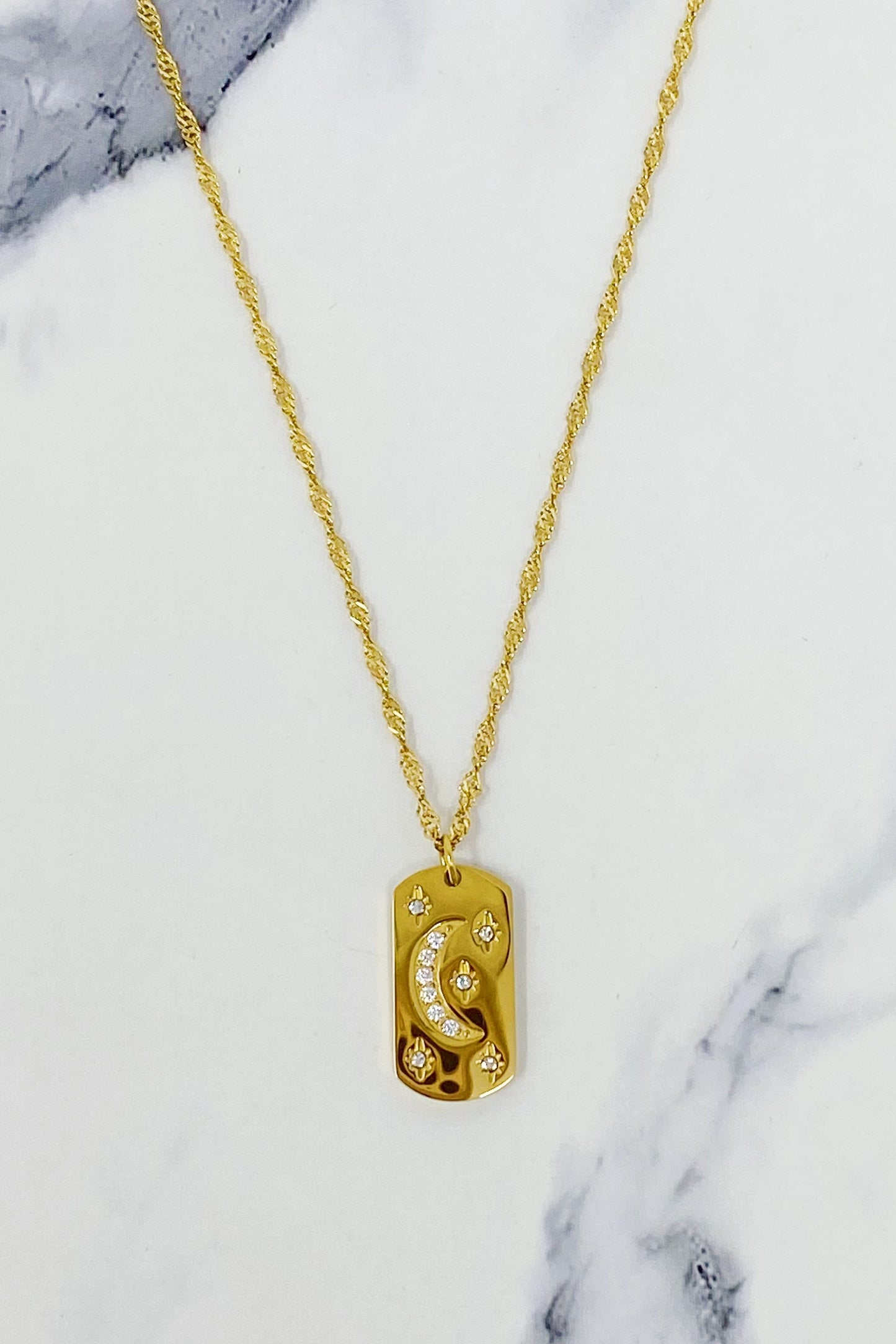 Mystical moon and stars gold plated celestial pendant necklace