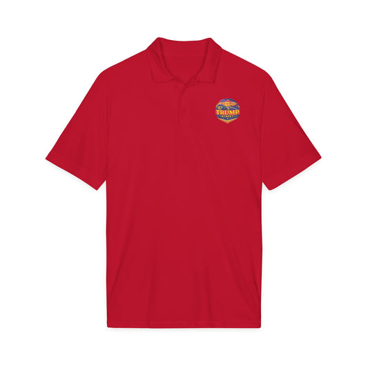 47th Trump Street Patriotic white House Logo embroidered on a red polo shirt