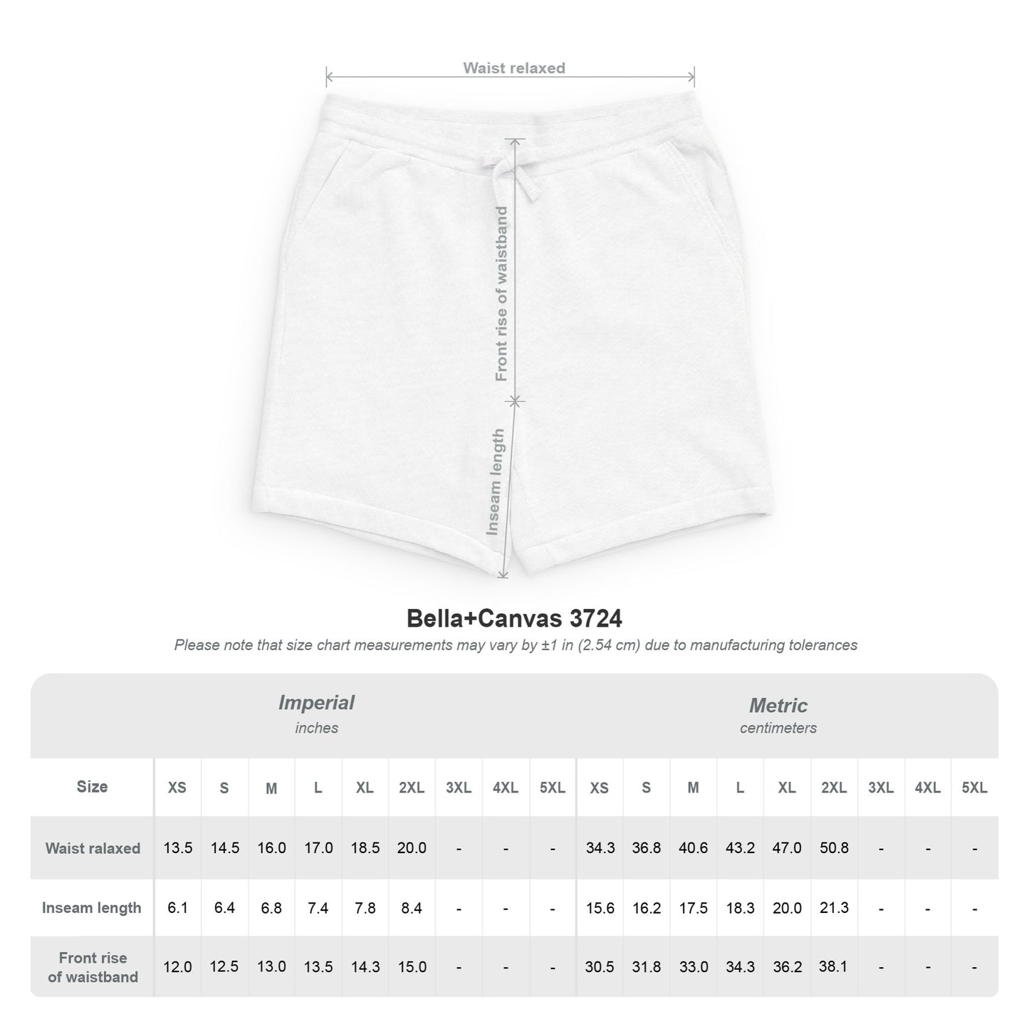 Measurement chart for Bella+Canvas pants with size chart and dimensions.
