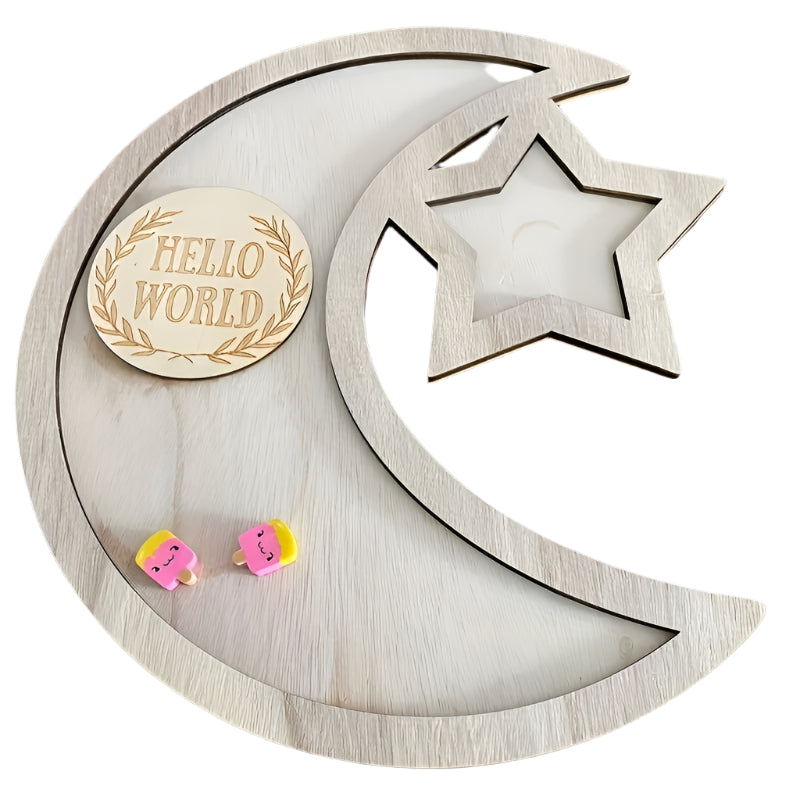wooden crescent moon and star snack tray celestial serving decor