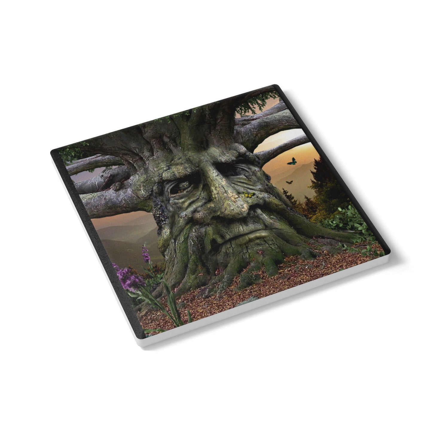Enchanted Tree Face Ceramic Coaster — Enchanted Forest Fantasy Drink Coaster