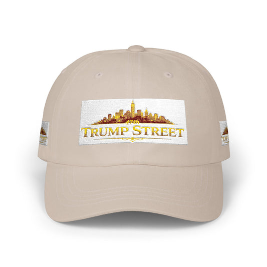 47thTrump Street Gold Skyline Logo Embroidered Beige Baseball Hat - Classic Dad Cap