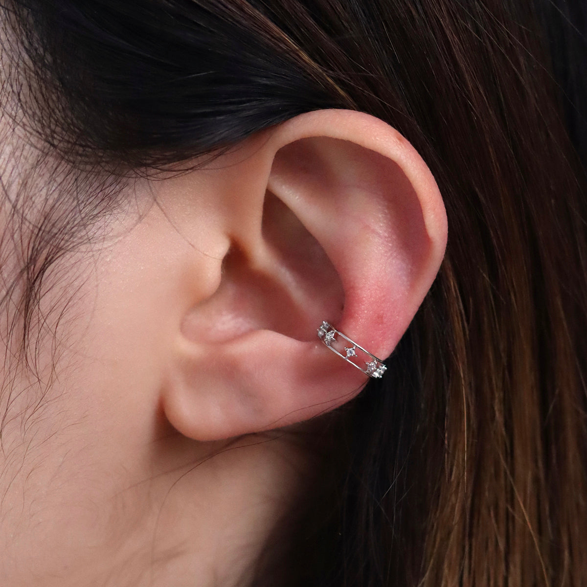 Celestial double band ear cuff with cubic zirconia in gold plated finish