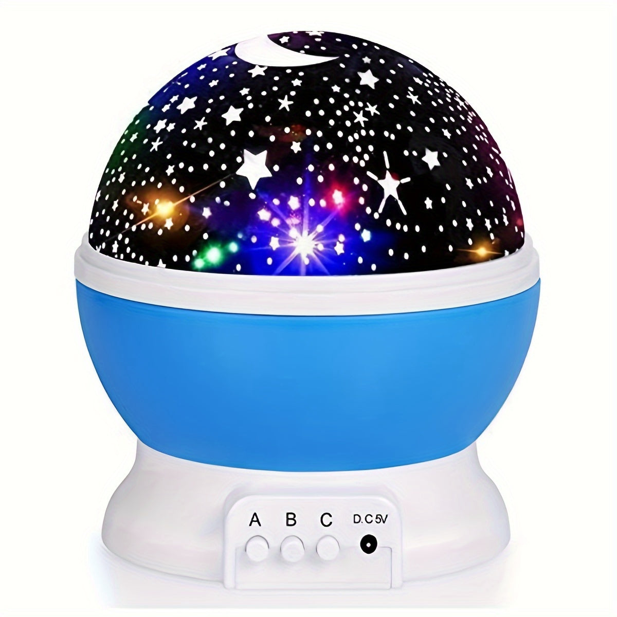 Blue rotating starry sky projection night light with colorful galaxy LED patterns