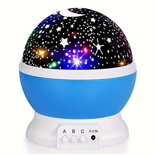 Blue rotating starry sky projection night light with colorful galaxy LED patterns