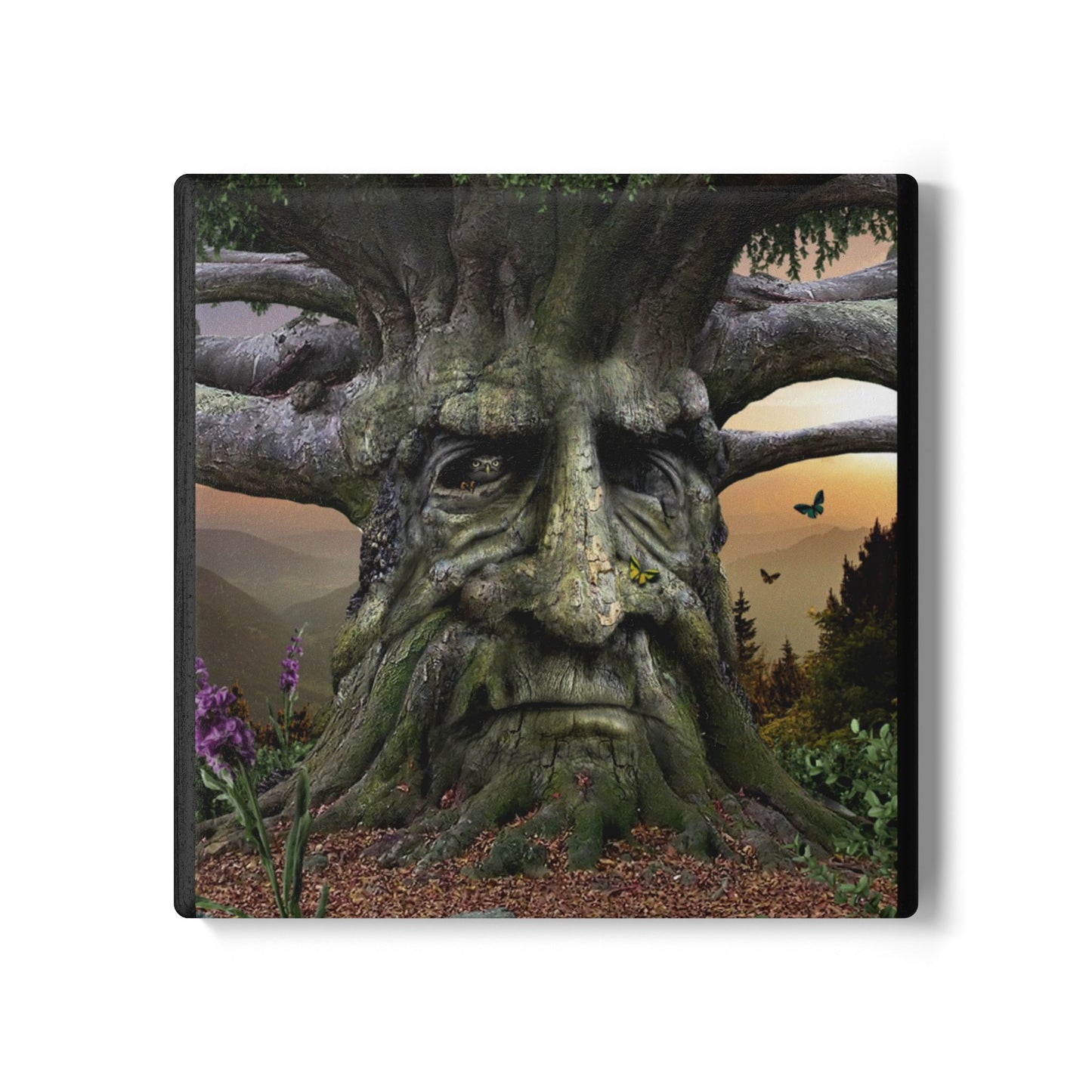 Enchanted Tree Face Ceramic Coaster — Enchanted Forest Fantasy Drink Coaster