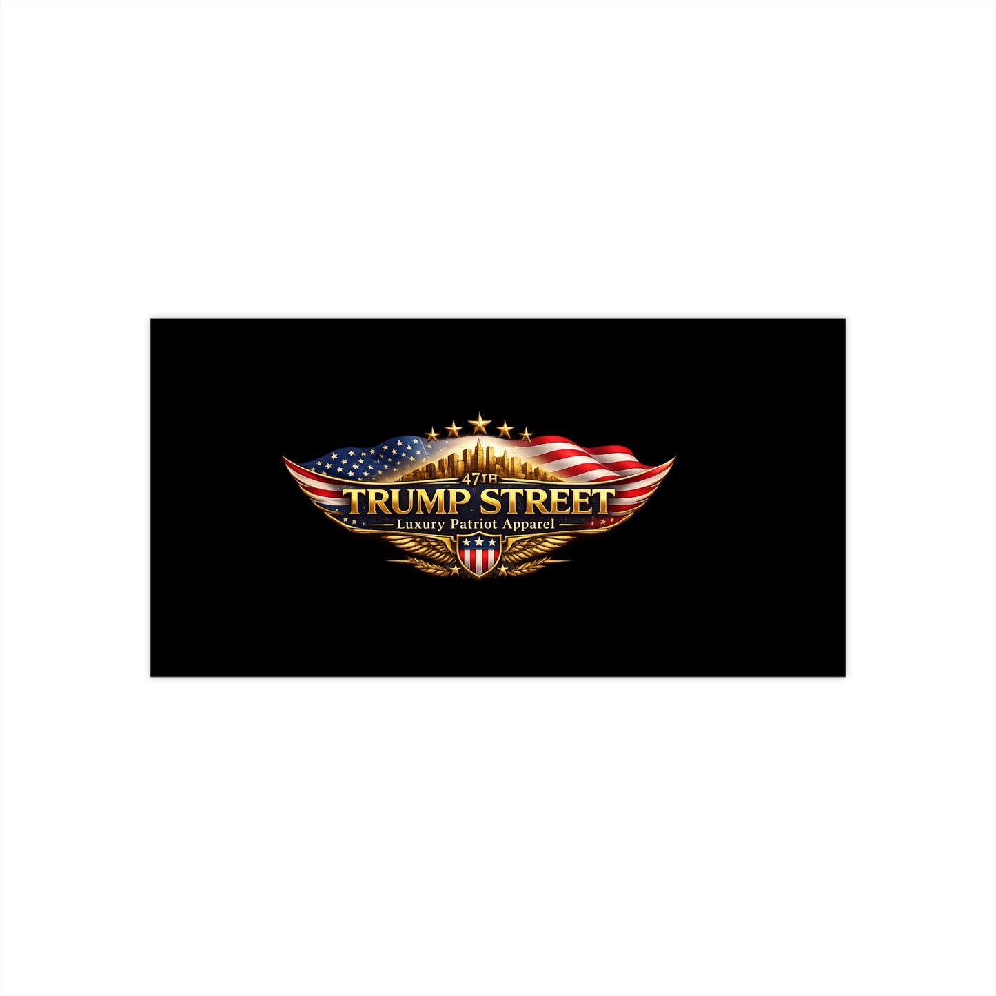 Logo of 47th Trump Street with American flag design on a black background