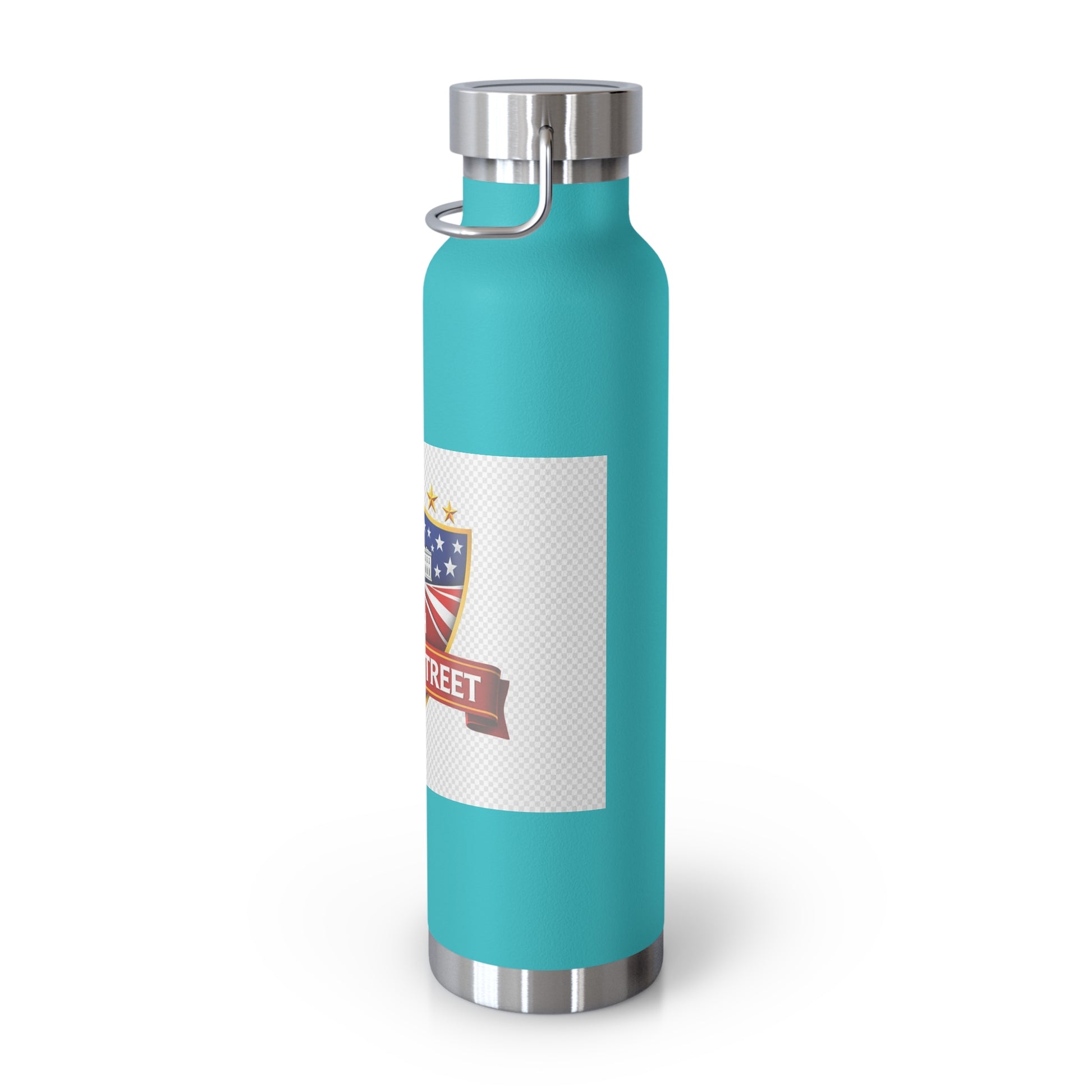 47th Trump Street Patriotic Shield 22oz Copper Insulated Turquoise water bottle 