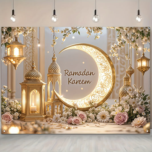 Crescent moon wall tapestry with lantern design, elegant celestial decor for bedroom or living space