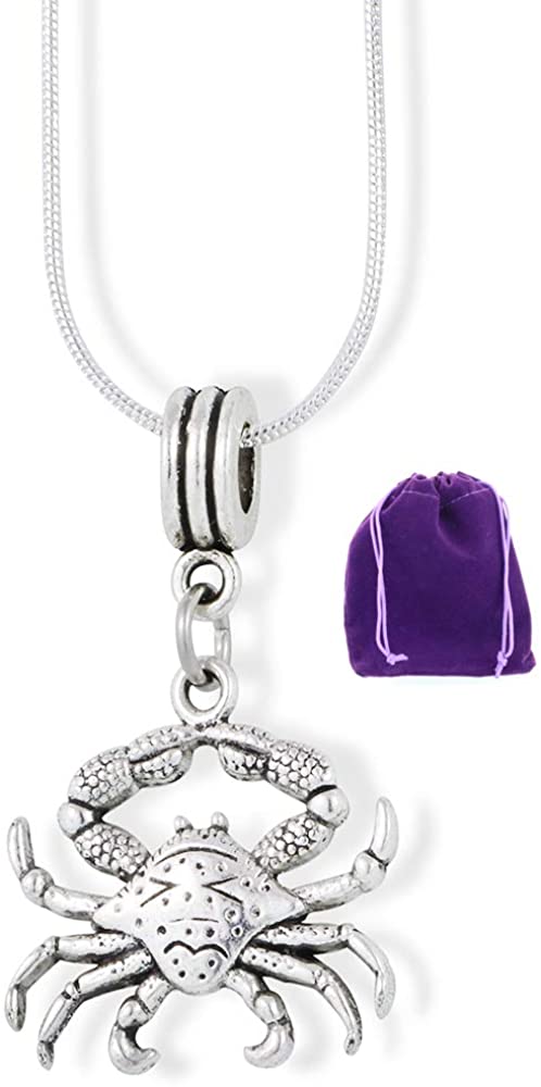 Silver crab pendant Cancer zodiac necklace astrology jewelry