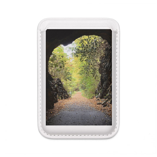 Phone case with a scenic view of a forest path on a white background