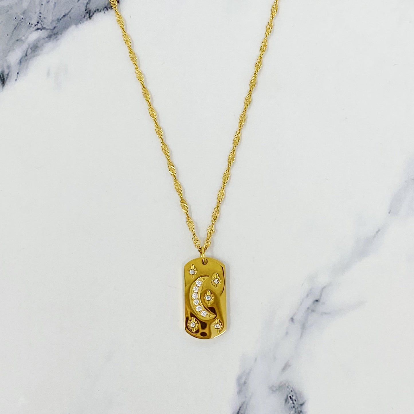 Mystical moon and stars gold plated celestial pendant necklace