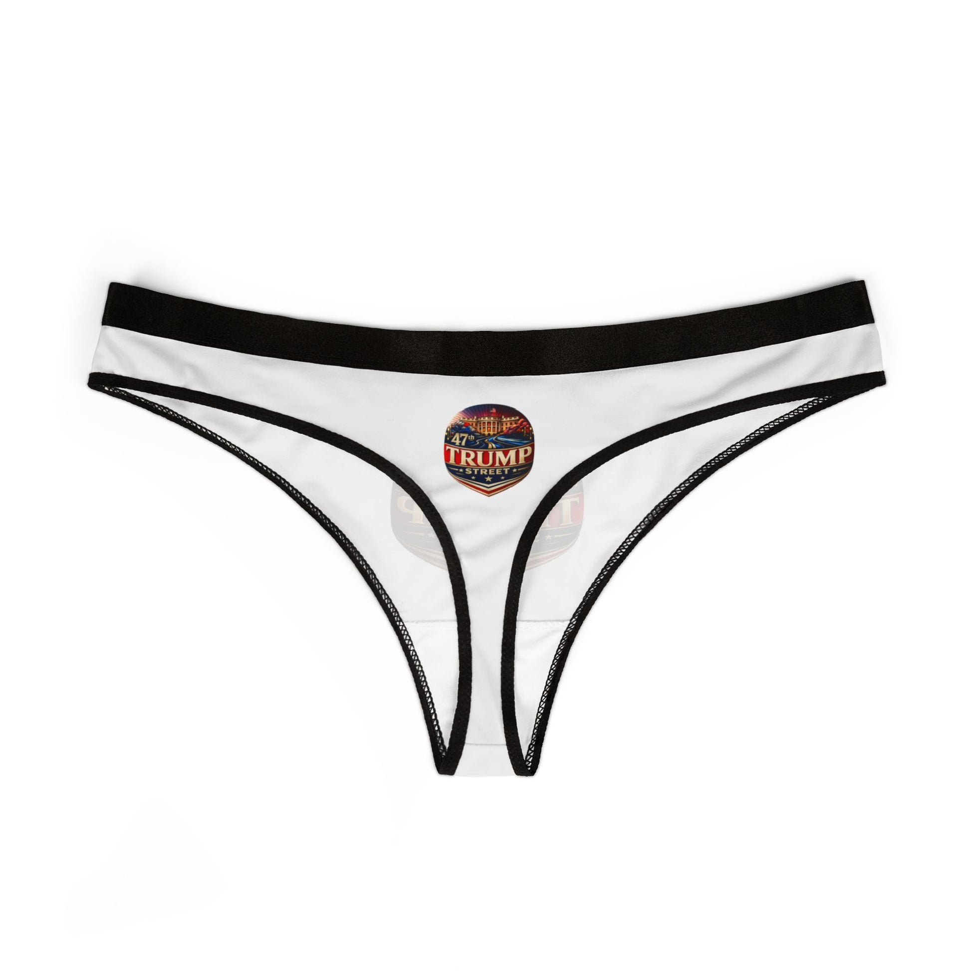 47th Trump Street White House Patriotic Round Logo Printed on Women's Thong white underwear