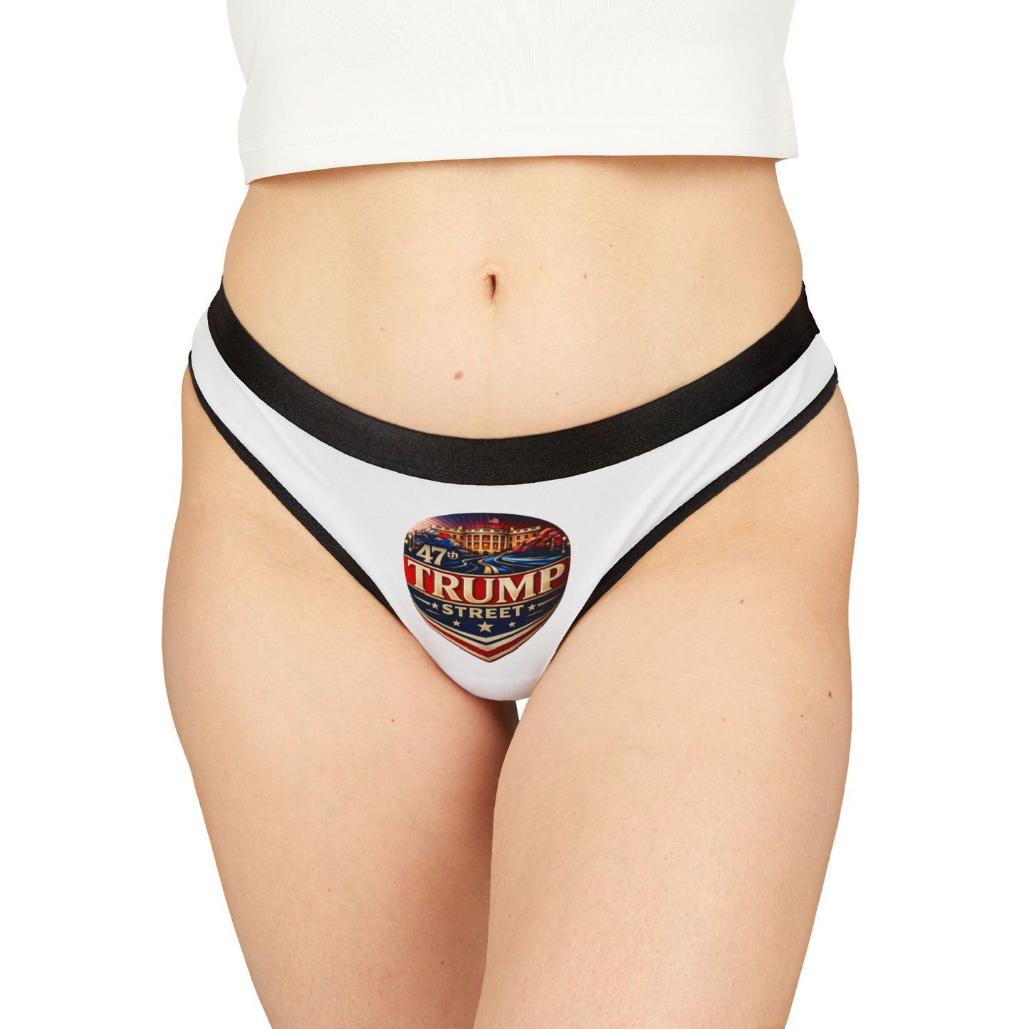 47th Trump Street White House Patriotic Round Logo Printed on Women's Thong white underwear