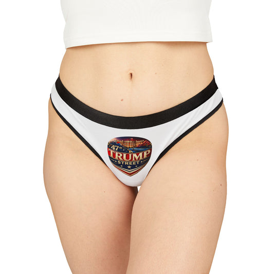  47th Trump Street White House Patriotic Round Logo Printed on Women's Thong white underwear