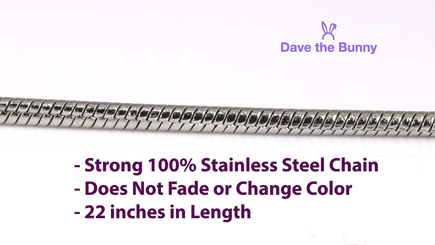 Stainless steel chain with product details on a white background