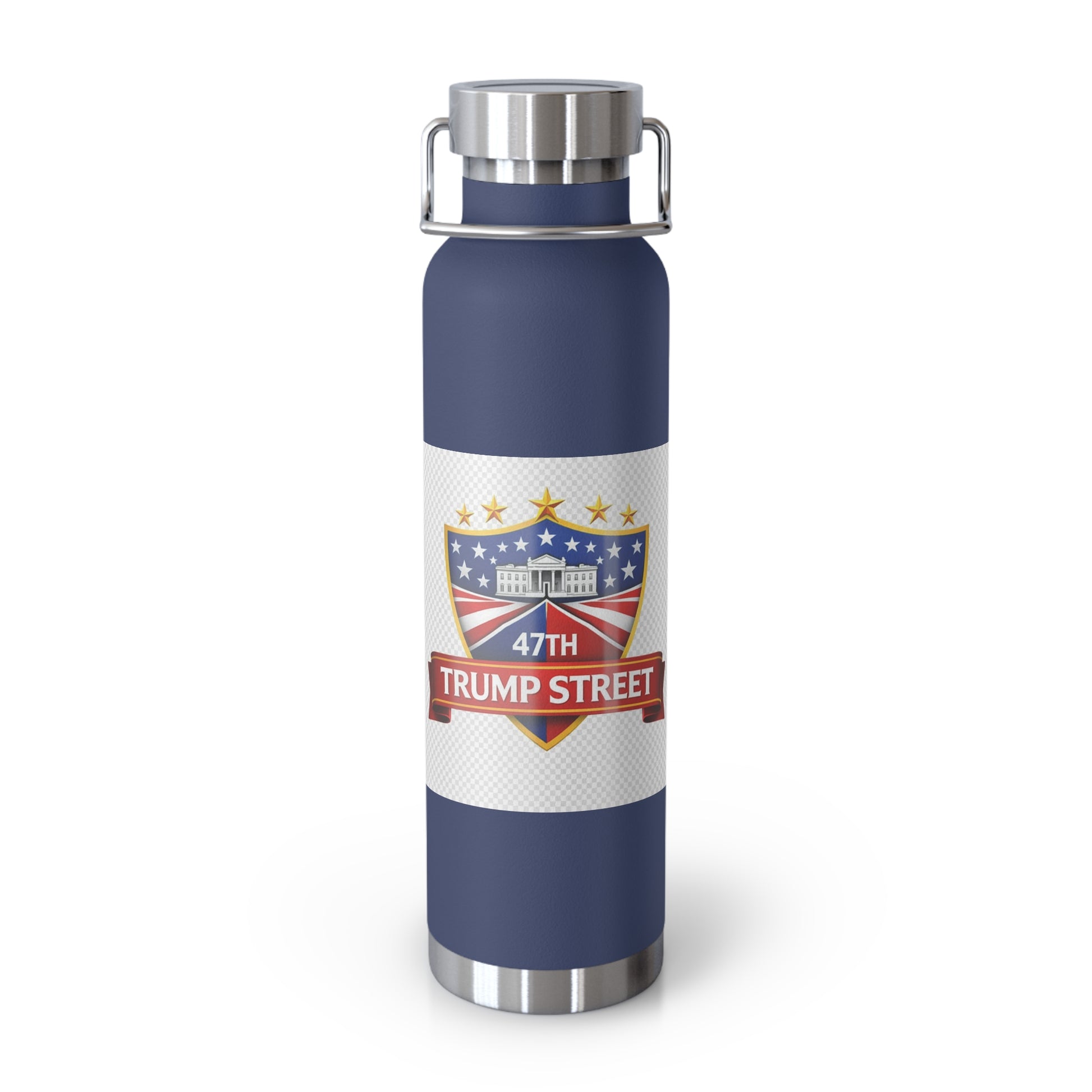47th Trump Street Patriotic Shield 22oz Copper Insulated Navy water bottle