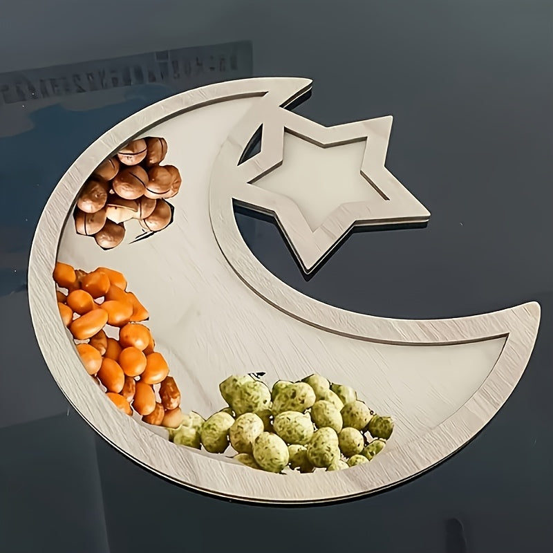 decorative wooden snack tray with celestial design
