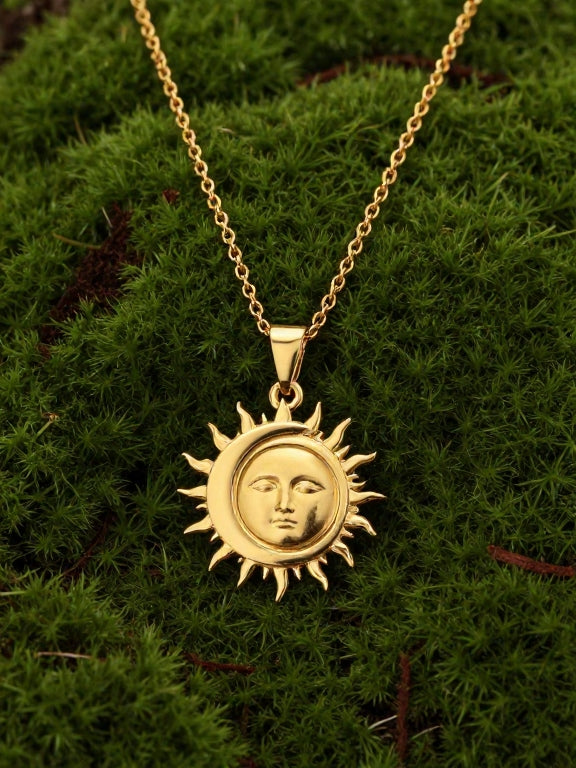 Celestial gold sun charm necklace cosmic jewelry pendant