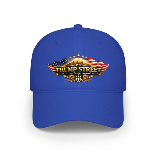 Royal Blue cap with 'Trump Street' logo featuring an American flag on a white background