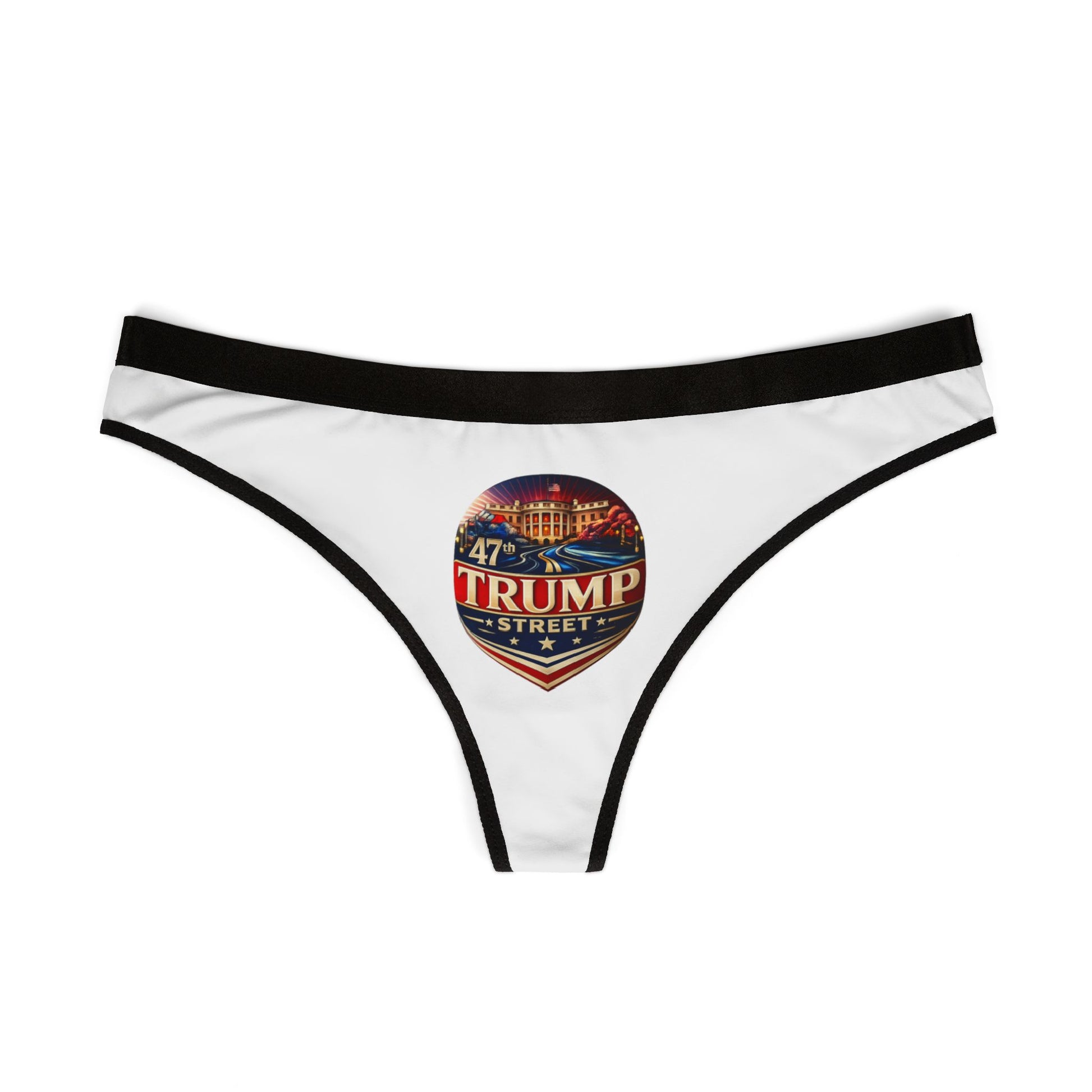 47th Trump Street White House Patriotic Round Logo Printed on Women's Thong white underwear