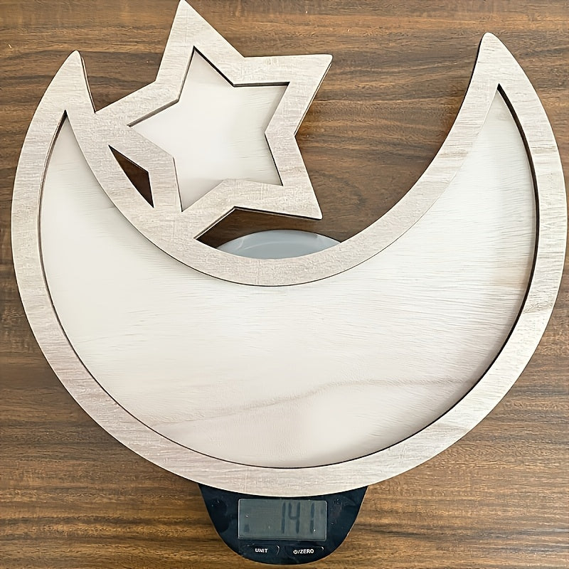 crescent moon wooden tray for snacks and table decor