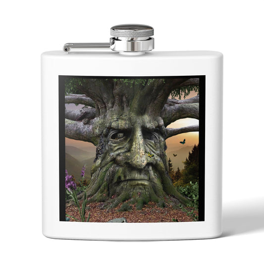 Enchanted Tree Face 6oz Stainless Steel Flask — Woodland Face Art Hip Flask