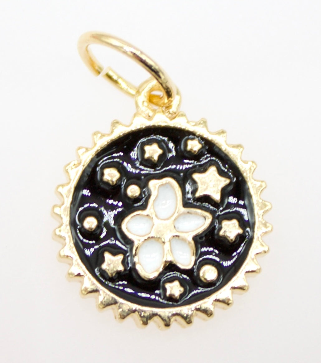 Celestial star constellation charm pendant black enamel with CZ stones 18K gold filled