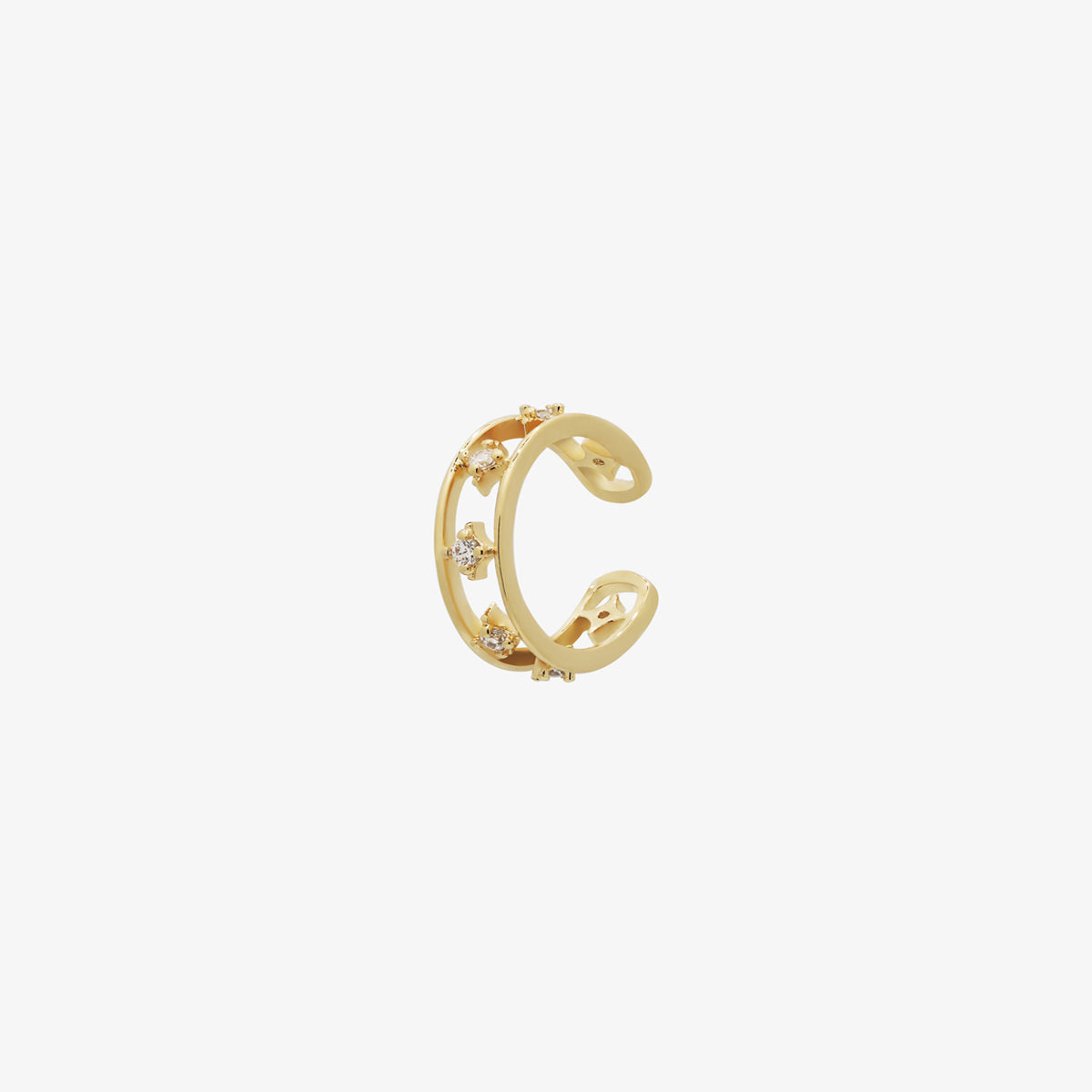 Celestial double band ear cuff with cubic zirconia in gold plated finish