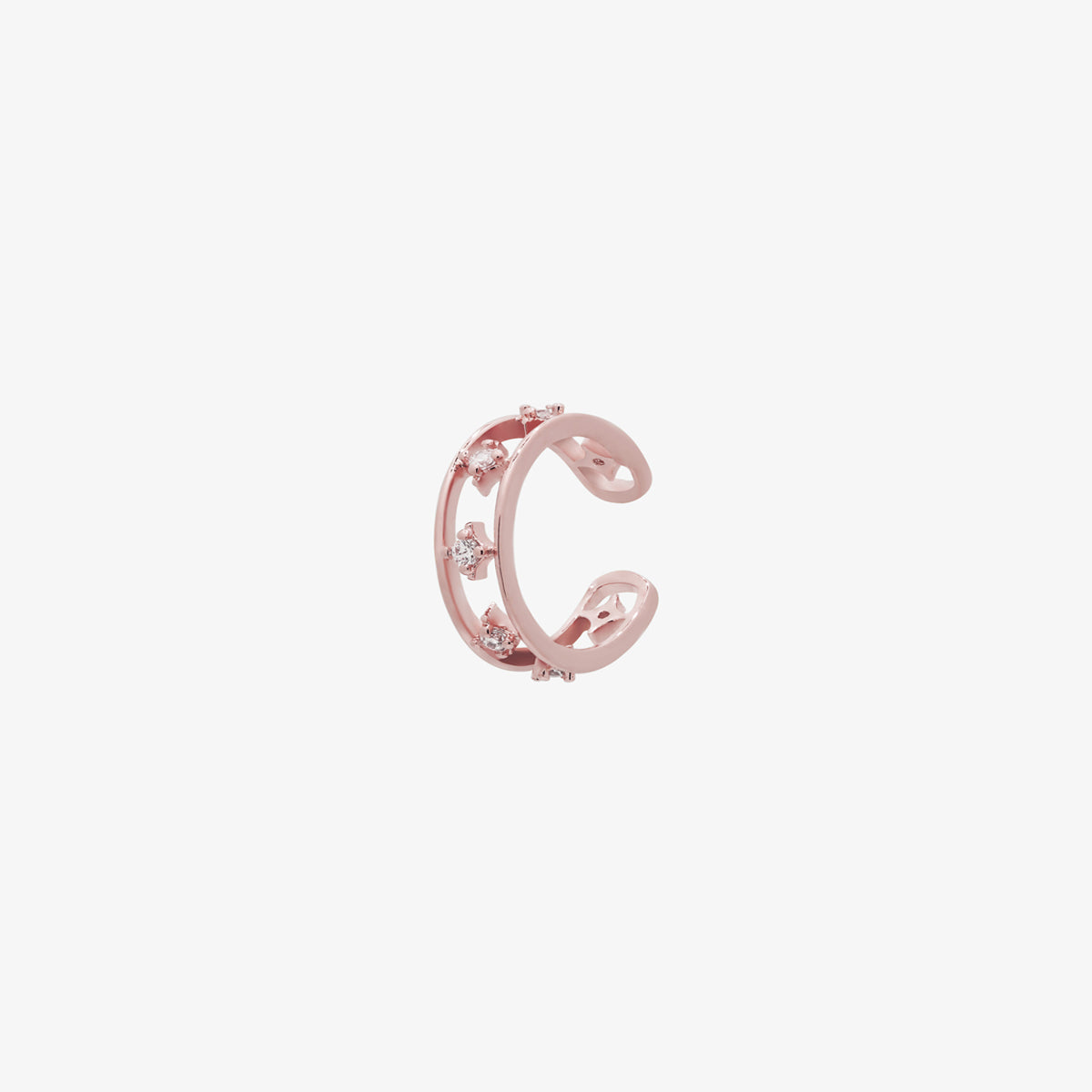Celestial double band ear cuff with cubic zirconia in gold plated finish