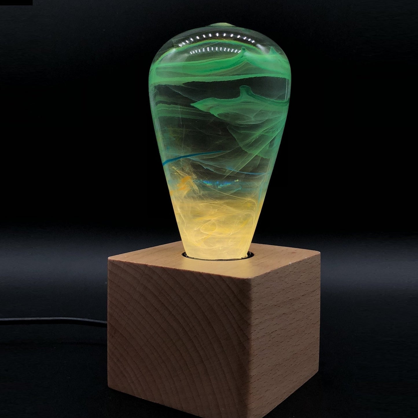 Cosmic lighting bulb lamp with wooden base – galaxy inspired ambient light by 3Eye Atlas