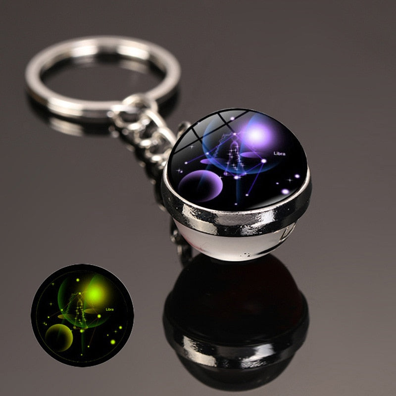 Zodiac constellation luminous keychain with starry sky glass pendant cosmic design