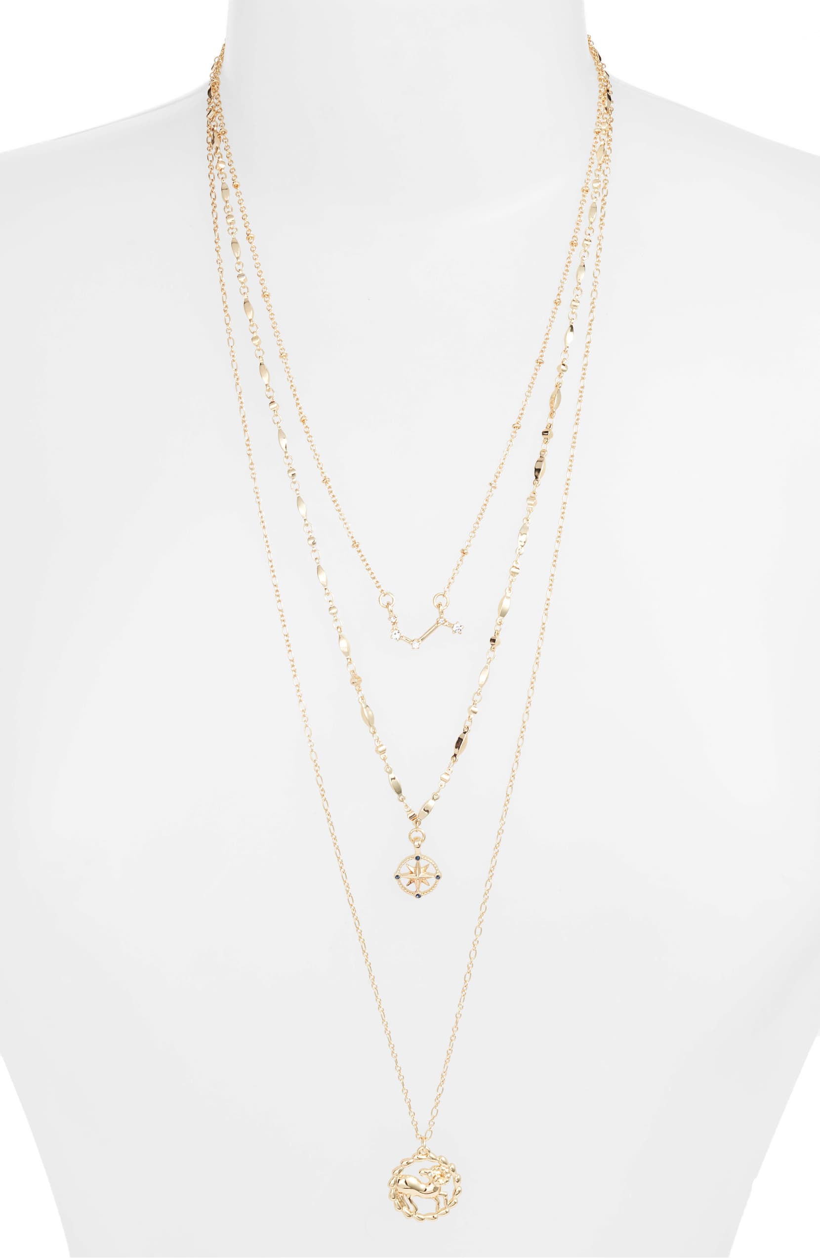 triple layer Aries astrology necklace with crystal accents