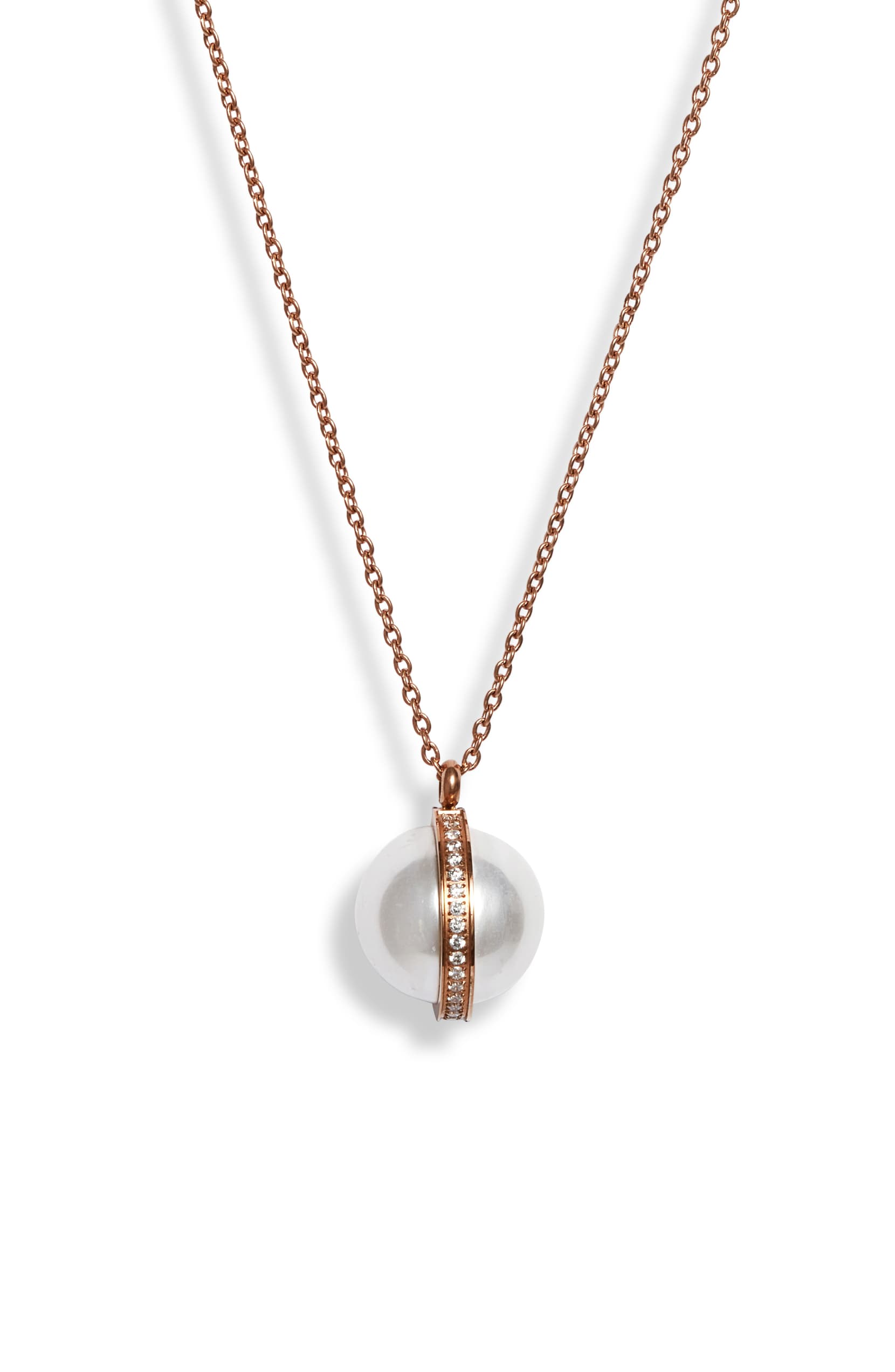 minimalist pearl pendant necklace with crystal accents