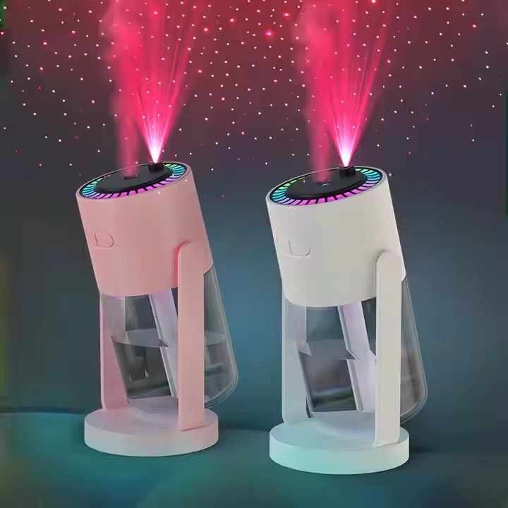 Starry night projector humidifier with romantic mist effect and ambient cosmic lighting