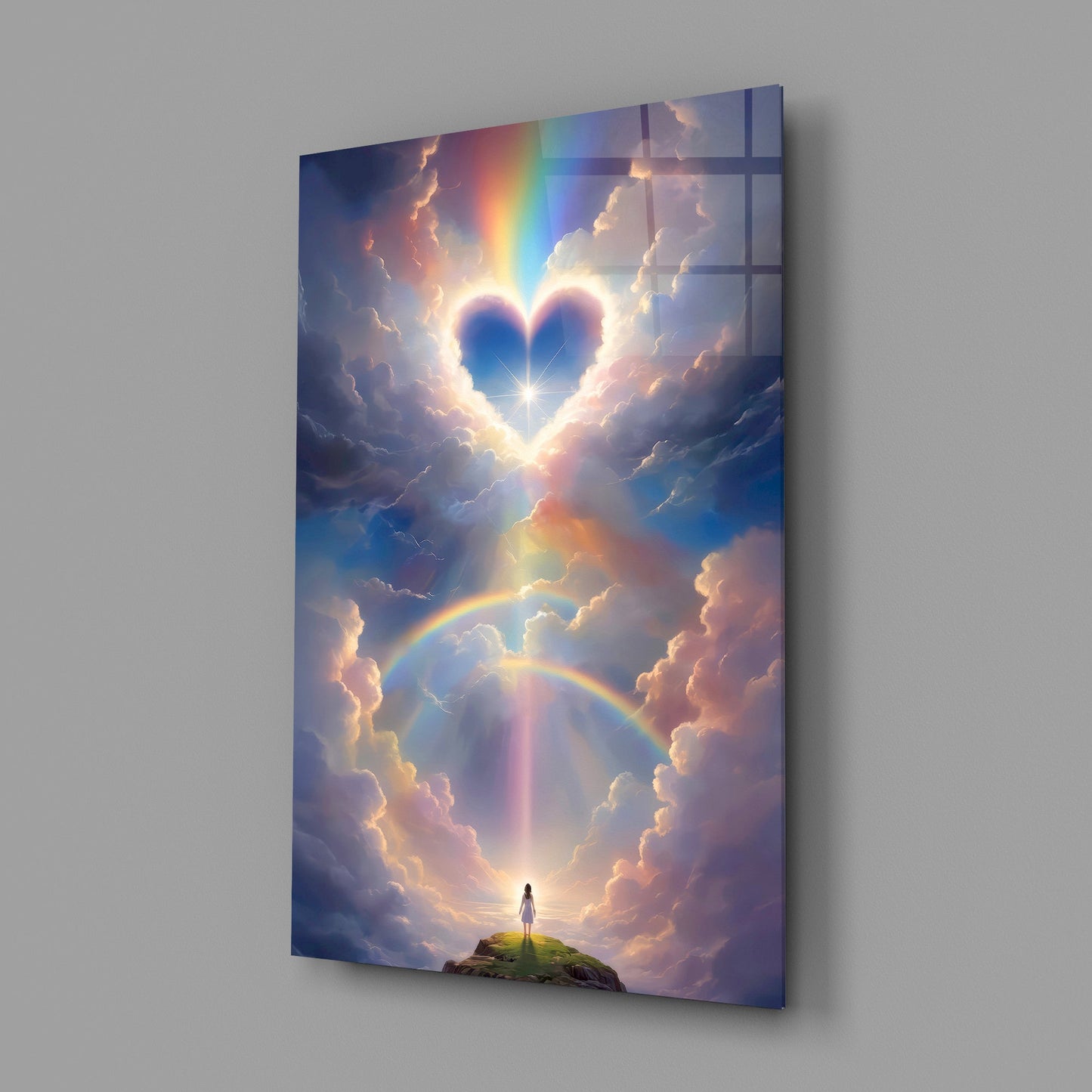 Celestial Heart Horizon tempered glass wall art featuring cosmic heart cloud and starry sky design

