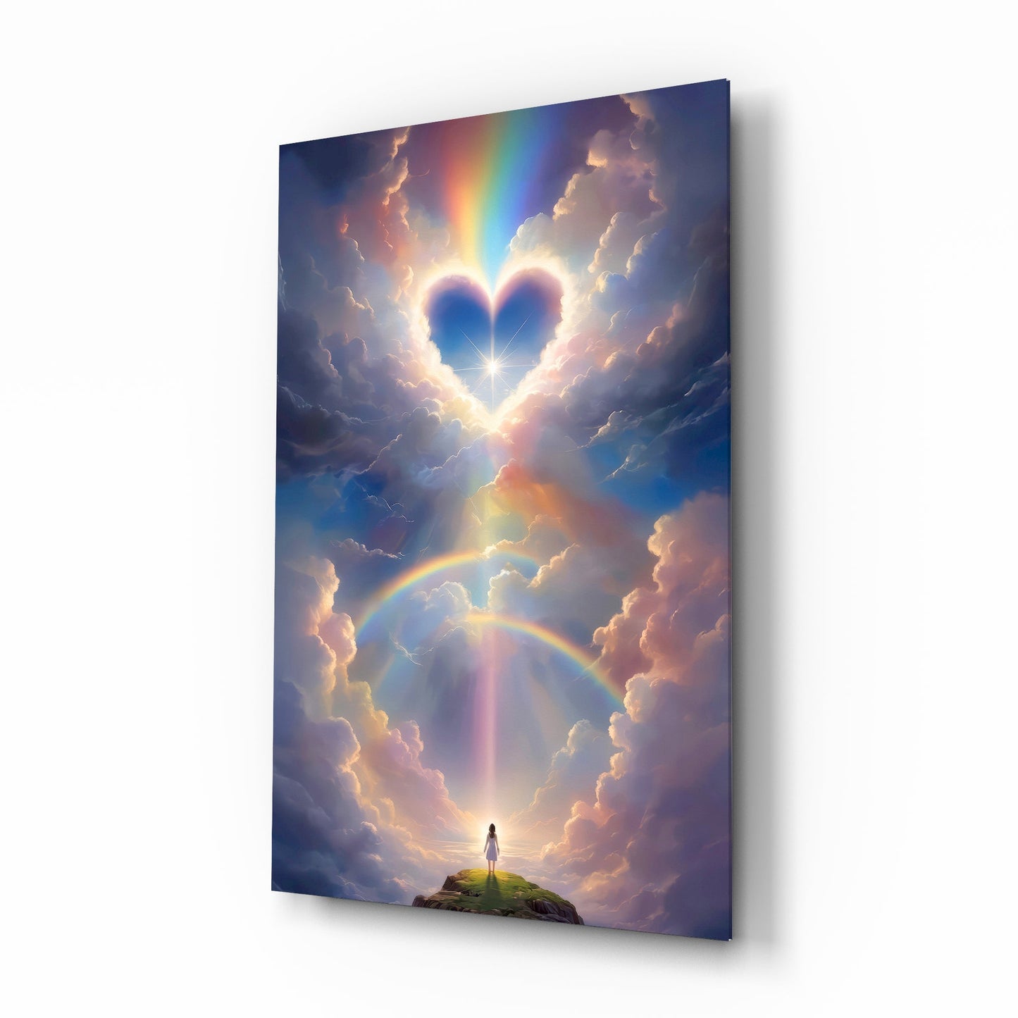 Celestial Heart Horizon tempered glass wall art featuring cosmic heart cloud and starry sky design
