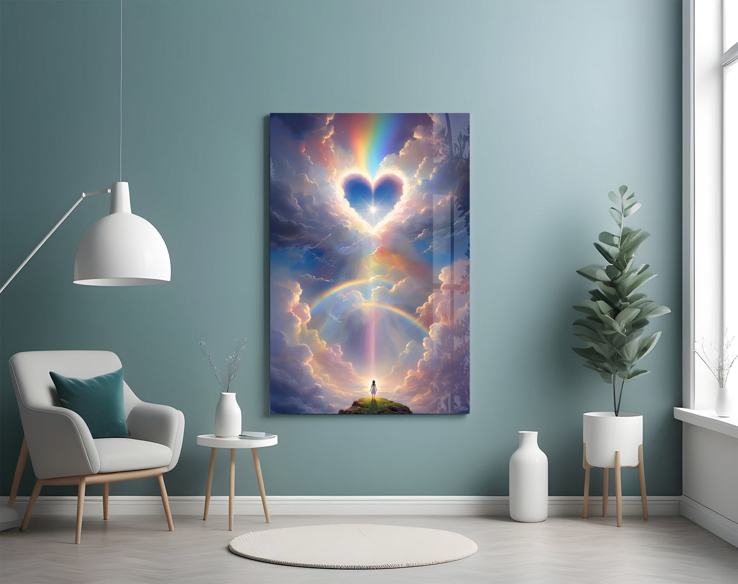Celestial Heart Horizon tempered glass wall art featuring cosmic heart cloud and starry sky design