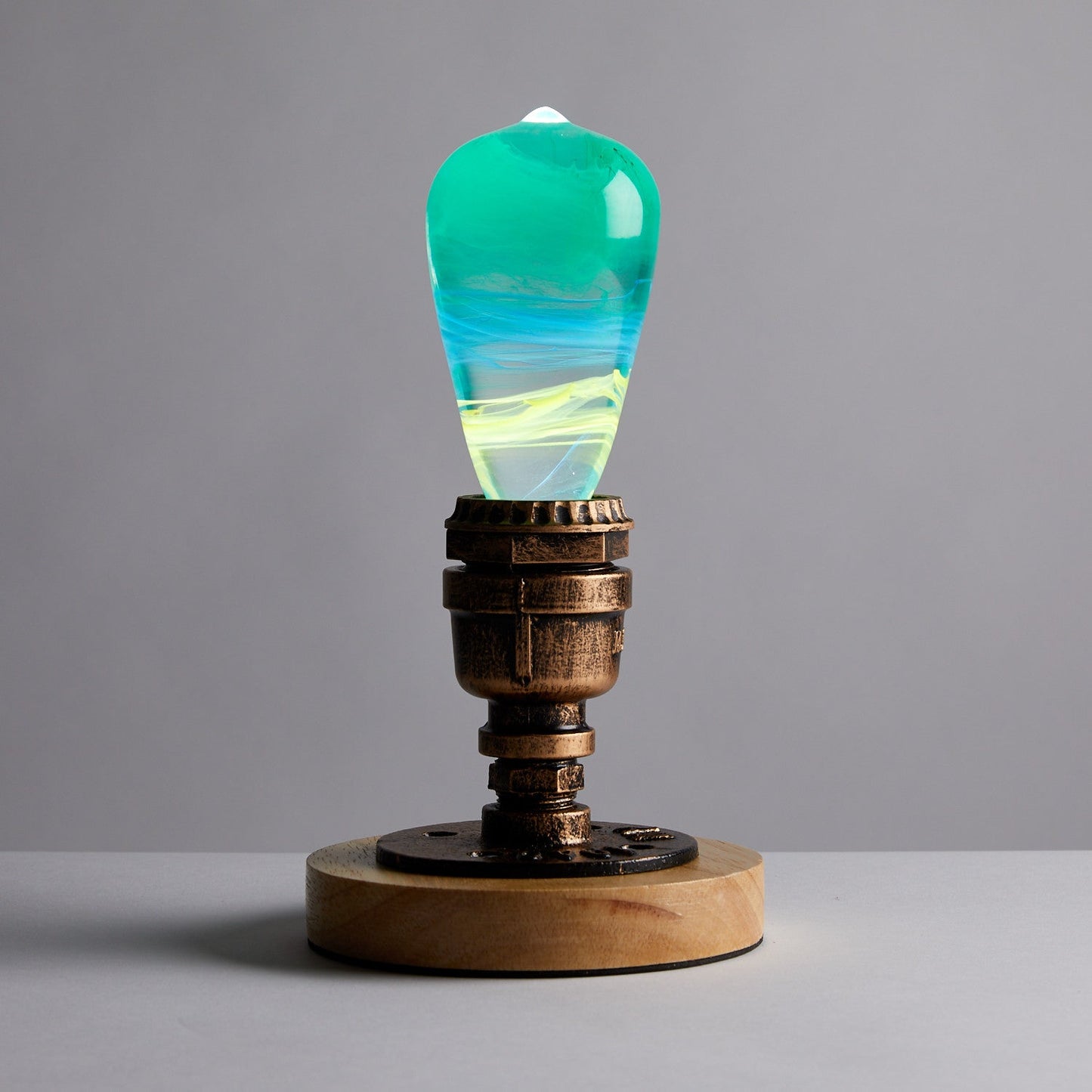 Cosmic lighting bulb lamp with wooden base – galaxy inspired ambient light by 3Eye Atlas