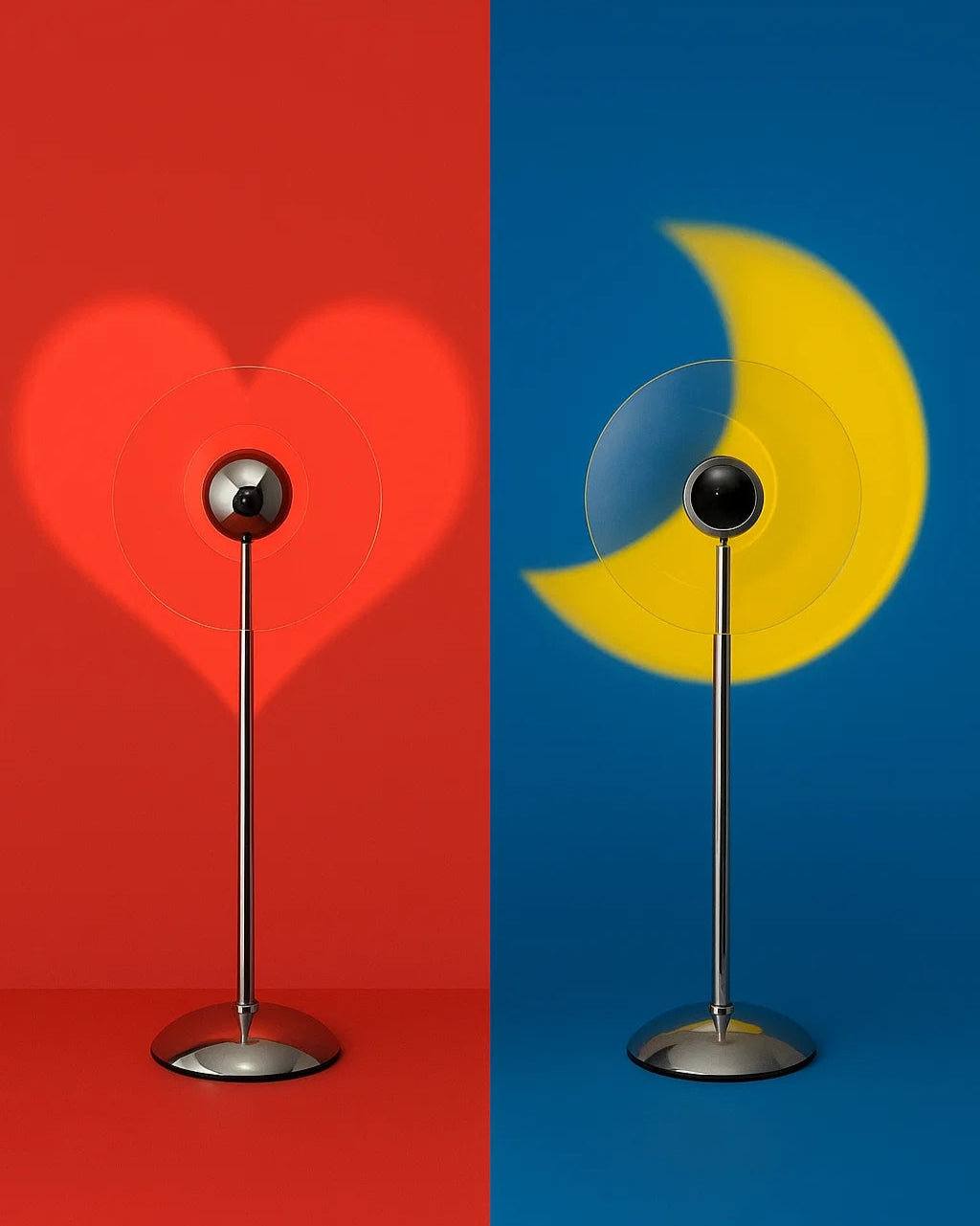 Moon projection lamp casting warm ambient light on wall