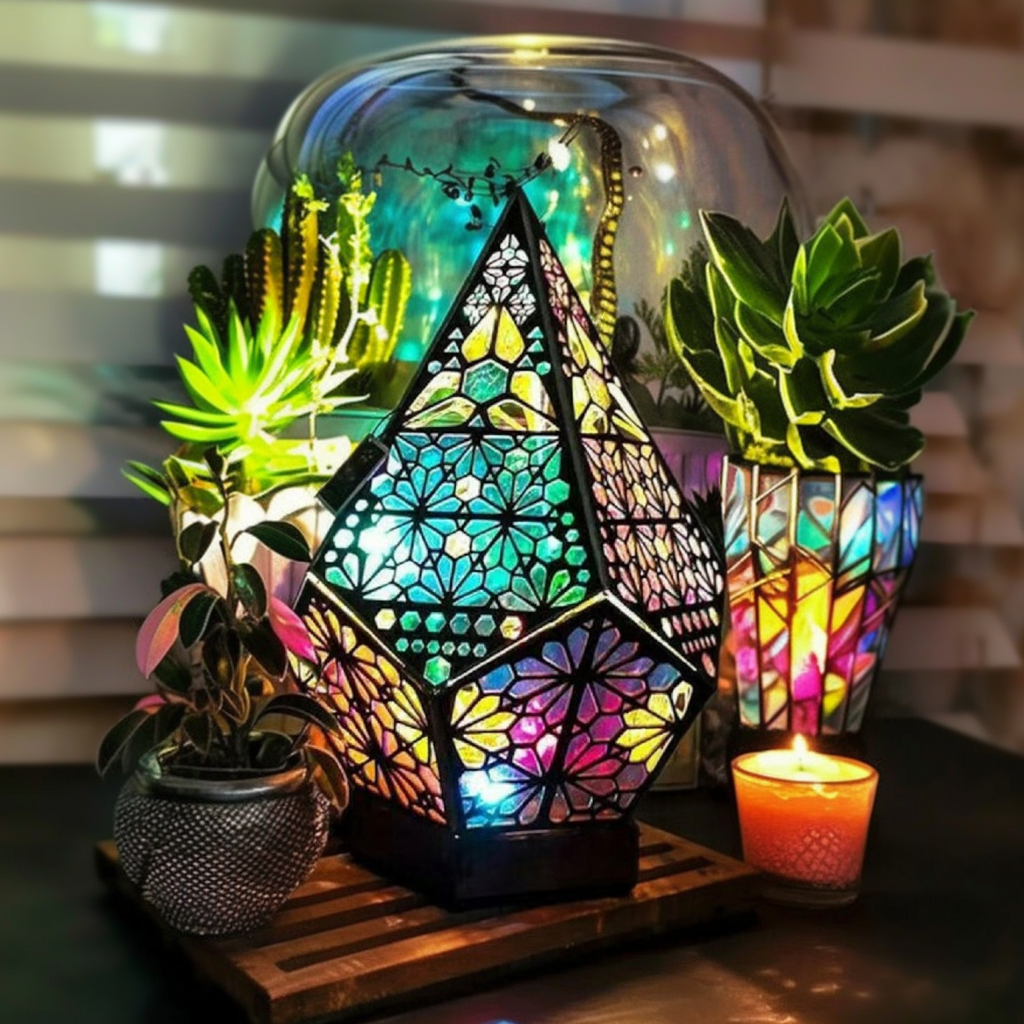 Cosmic Bohemian Wooden Table Lamp