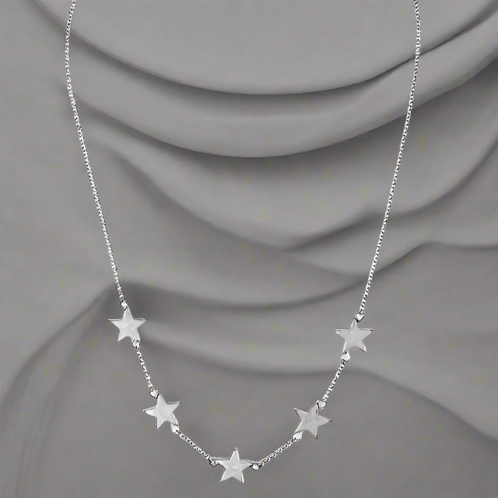 Silver multi star link celestial necklace