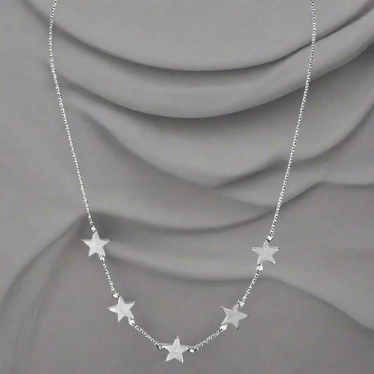 Silver multi star link celestial necklace