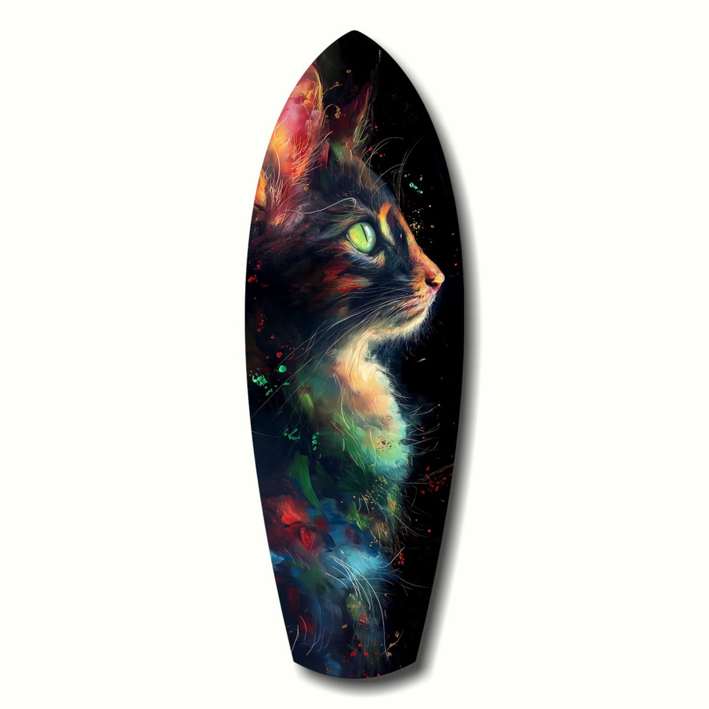 Celestial cat glass wall art printed on tempered glass with cosmic design