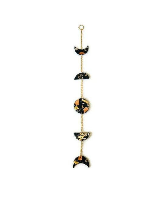 Moon Phase Wall Hanging Black with Mixed Metal Flakes, Modern Minimalist Home Decor