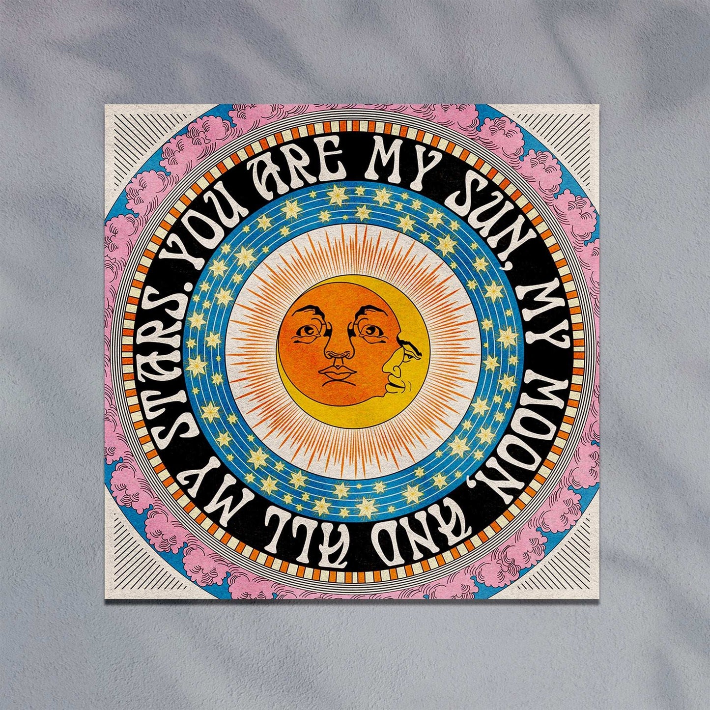 Square celestial art print featuring sun, moon, and stars design with inspirational quote